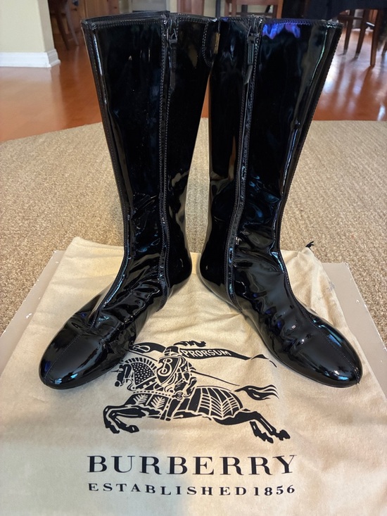 Burberry Shoes - Burberry Glossy Black Patent Mid-Calf Zip Boots